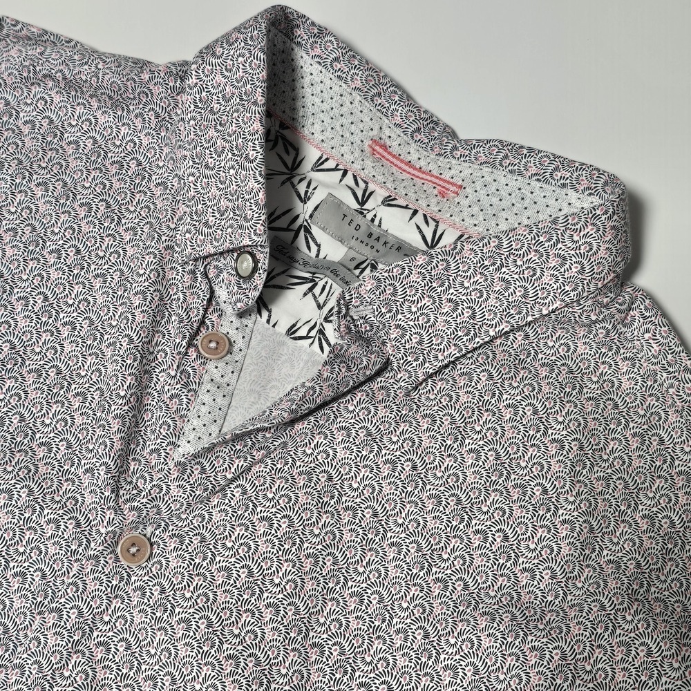 Ted Baker London Floral Leaf Cotton Button Down Shirt Size 6 Career Formal Chill